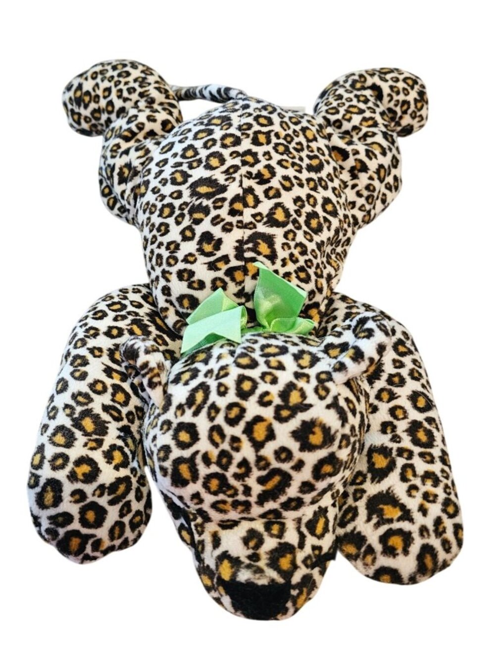 Ty Speckles Leopard Pillow Pals Plush 1996 Stuffed Animal 13" Toy Flat Green Bow